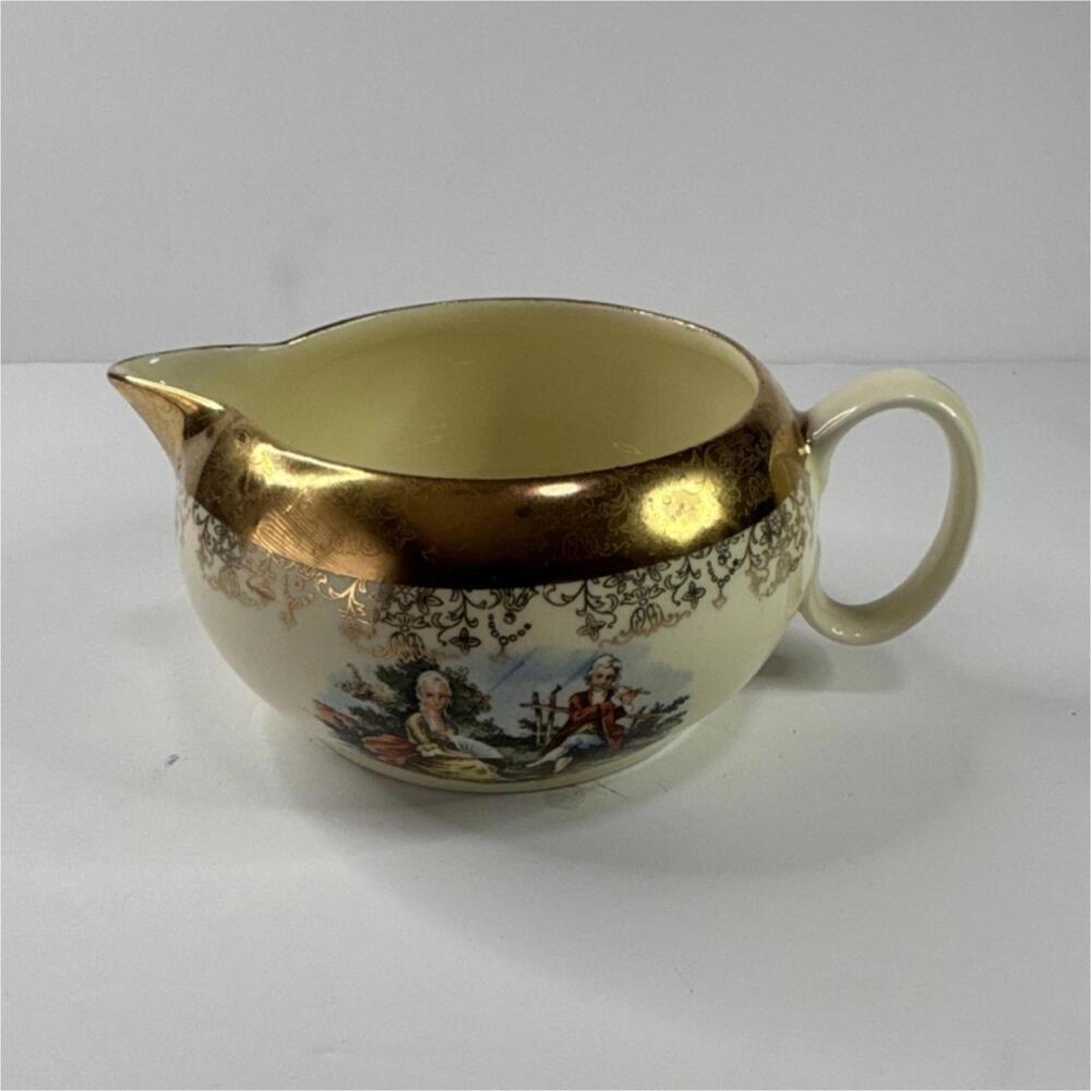 Sabin Crest-O-Gold 22K Gold Filigree Creamer Fragonard Colonial‎ Couple Vintage